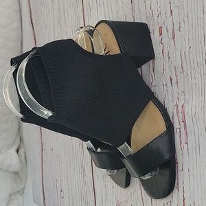 NIC + ZOE Black Slip On Sandals With Wide Elastic Ankle Strap Size 6